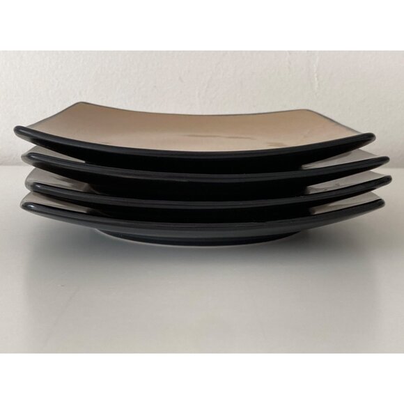 4 Signature Living Square Salad Plate Taupe Black Reactive Glaze Ceramic Replace - Picture 8 of 10